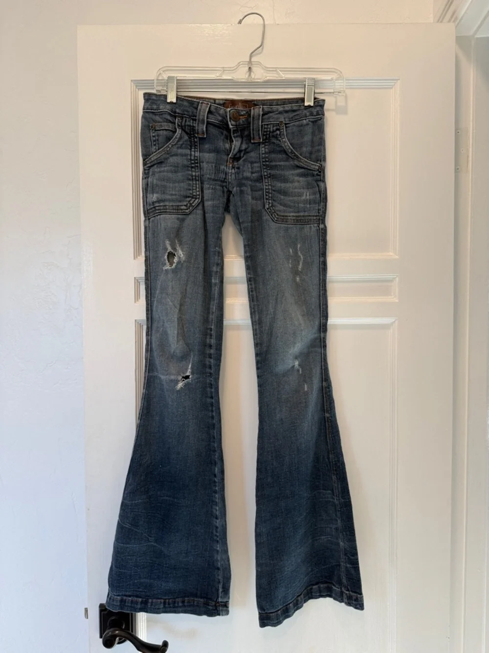 Frankie B. Dark Wash Distressed Flare Jeans - Picture 1 of 9